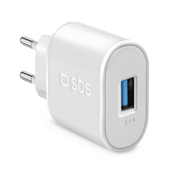 Cargador de pared sbs usb 100 - 250v 1000 mah carga rapida blanco