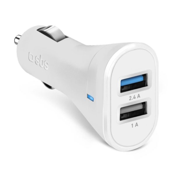 Cargador coche mini sbs 2 x usb 12 - 24v 2.400 mah carga rapida blanco