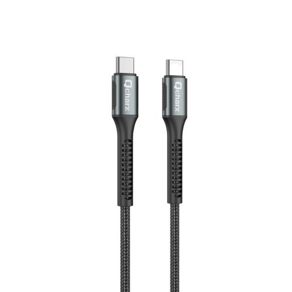 Cable qcharx prague tipo c a tipo c 3a 60w - 1 m - aleación de aluminio negro cordón de tela suave