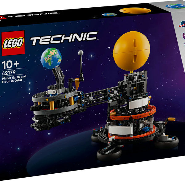 Lego technic planeta tierra y luna en órbita