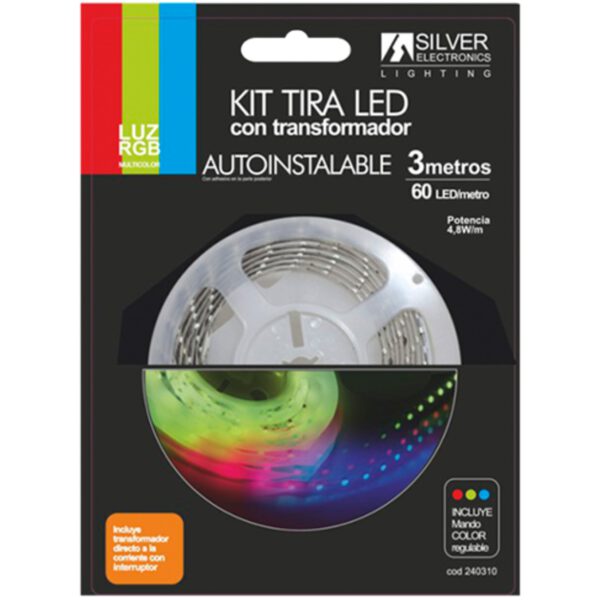 *Kit tira led silver electronics 540 lm - m -  3m -  12v -  7.2w - m -  rgb