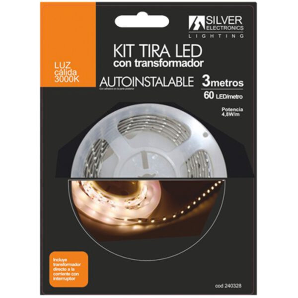 *Kit tira led silver electronics 300 lm - m -  3m -  12v -  4.8w - m -  3000k -  luz calida