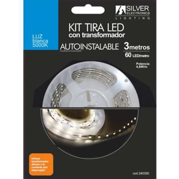 *Kit tira led silver electronics 300 lm - m -  3m -  12v -  4.8w - m -  5000k -  luz blanca