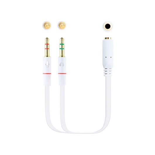 *Cable audio 1xjack - 3.5 a 2xjack - 3.5 nanocable 20cm blanco -  hembra a 2xmacho -  4pin -  3pin -  blanco