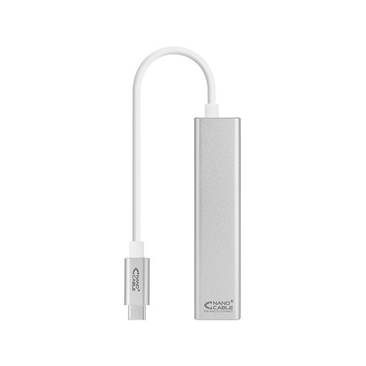 *Cable usb tipo c 3.0 a gigabit ethernet + 3 x usb 3.0 nanocable 15cm -  macho - hembra -  plata