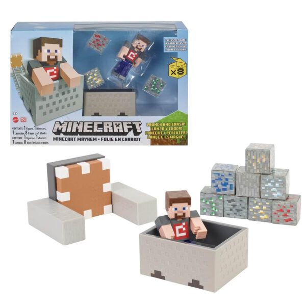 *Figura mattel minecraft vagoneta explosiva lanza y choca