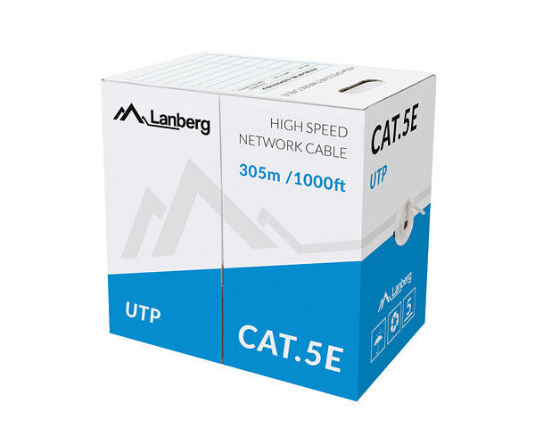 *Bobina cat.5e lanberg utp 305m rj45 solid cobre fluke tested awg24 cpr gris