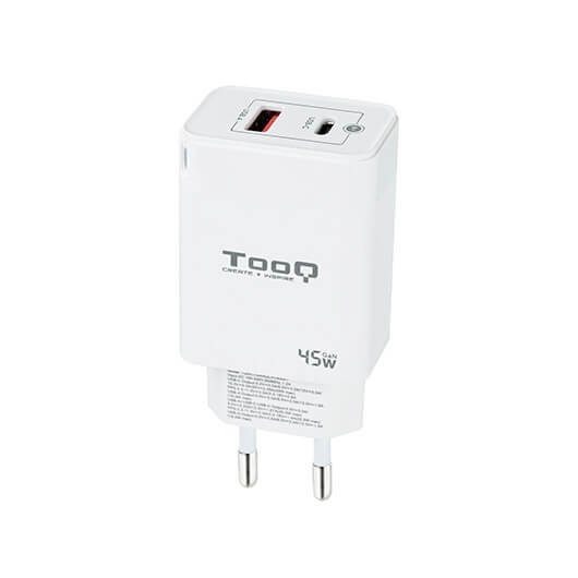 *Cargador de pared tooq doble usb - c + usb a blanco 45w