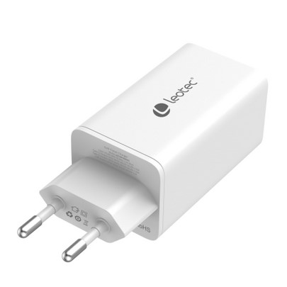 *Cargador de pared leotec 65w carga rapida 2 usb tipo - c pd 1 usb - a blanco
