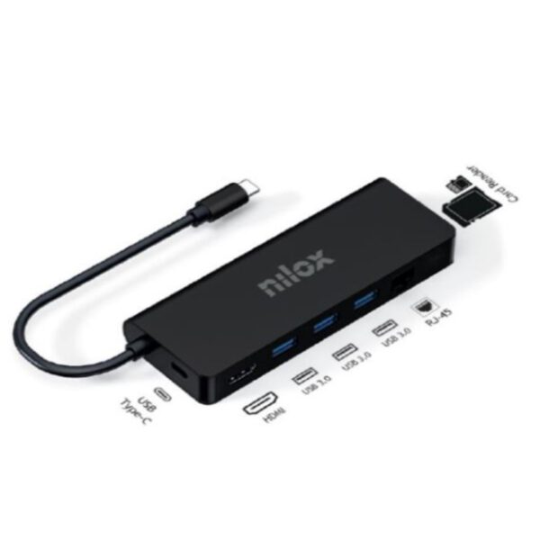 *Dock nilox 3 x usb 3.0 - 1 x usb tipo c - 1 x hdmi 4k - 1 x rj45 - sd - micro sd salida usb tipo c