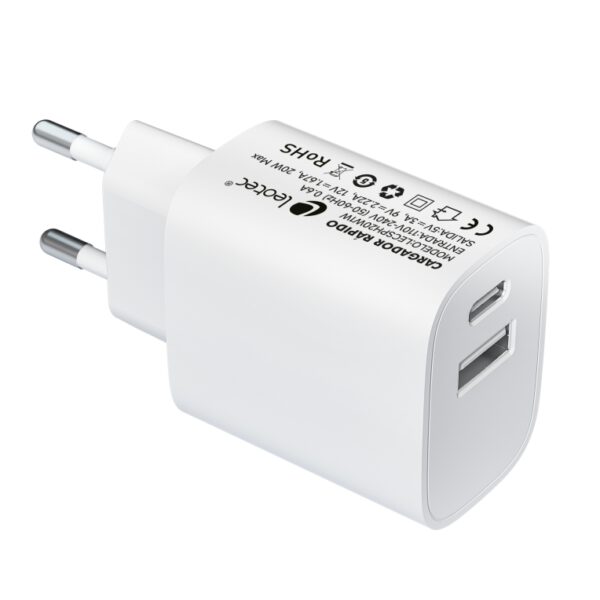 *Cargador carga rapida 20w leotec 1 usb tipo - c pd 1 usb - a blanco