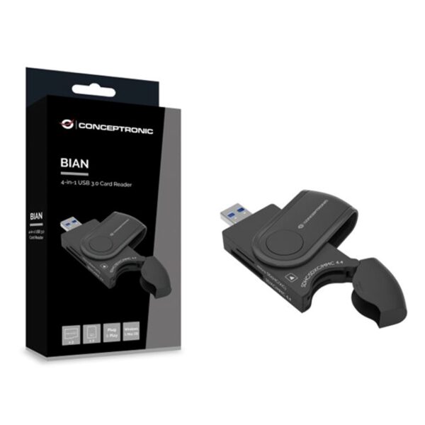 *Lector de tarjetas externo usb 3.0 4 en 1 conceptronic bian04b sd - sdhc - sdxc micro sd -  t flash