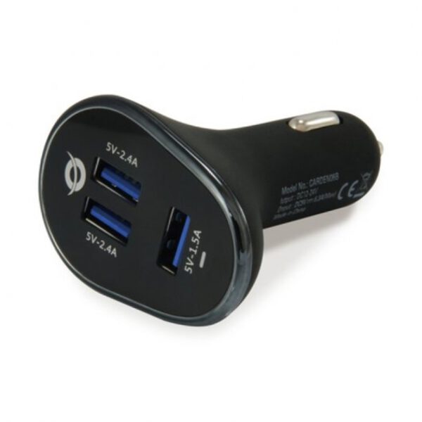 *Cargador coche conceptronic carden06b  3 puertos usb tipo a 2p 5v - 2.4a 1p 5v - 1.5a 31.5w