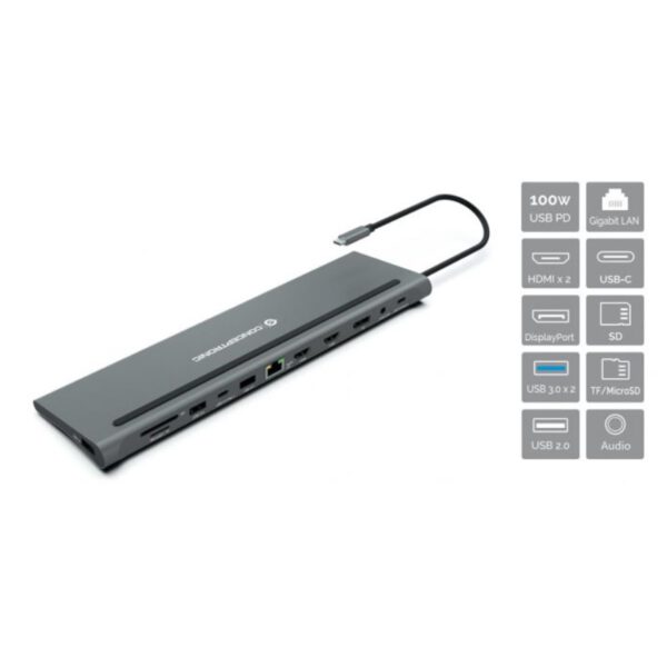 *Docking station conceptronic  usb tipo c donn17g 2 x hdmi -  1 x dp -  2 x usb 3.0 -  1 x usb 2.0 -  1 x rj45 -  1 x aux -  lector sd - lector micro sd