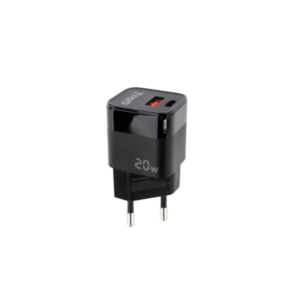 *Cargador pared tooq usb - c - pd + usb - a - qc 20w negro