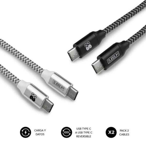*Cable de datos subblim usb tipo c pack 2 negro y plata