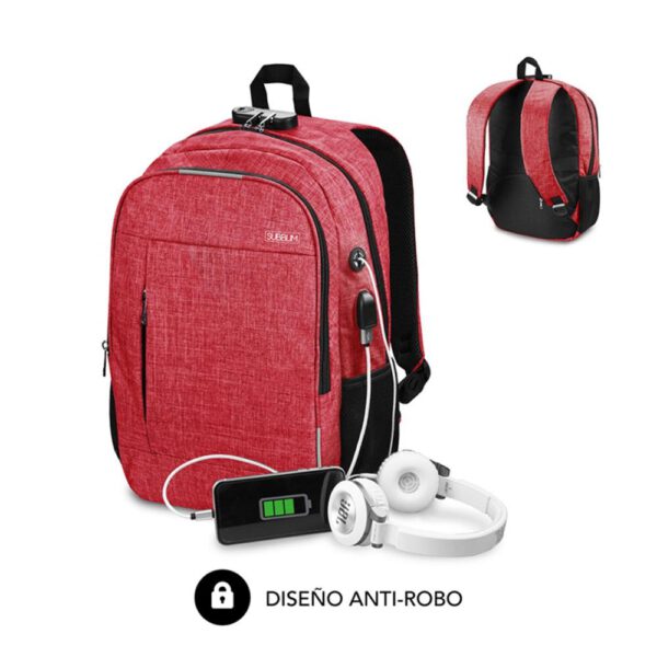 *Mochila subblim urban lock backpack para portatil 16 pulgadas rojo