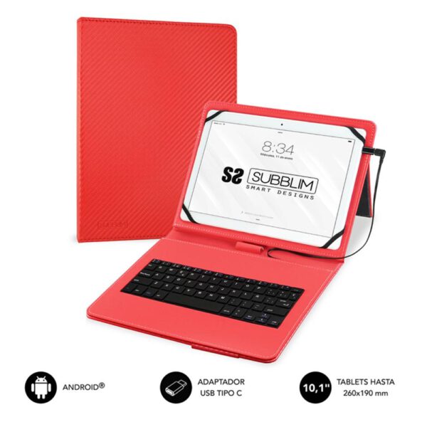 *Funda + teclado subblim keytab pro para tablet 10.1 pulgadas rojo