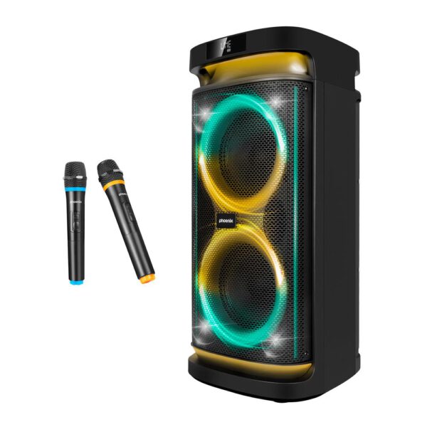 *Altavoz rumbleboss phoenix 80w rms batería 4000 mah función karaoke 2 microfonos inalambricos incluidos