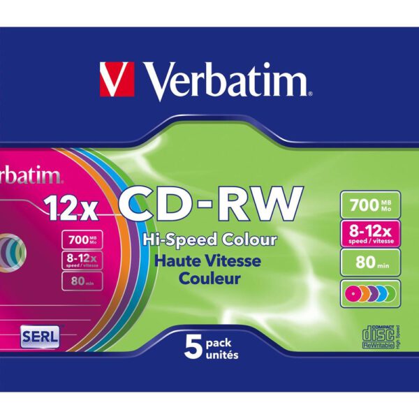 *Verbatim cd - rw 700mb 8x - 10x tarrina 5 unidades slim colores