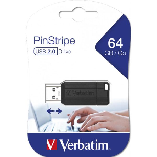 *Memoria usb 2.0 verbatim pinstripe 64gb negro
