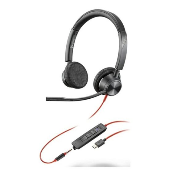 *Auriculares poly estéreo blackwire 3325 con certificación microsoft teams usb - c + conector de 3 -5 mm + adaptador usb - c - a