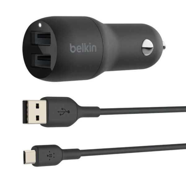 *Cargador de coche belkin ccb001btbk 24w 2x usb tipo a + cable usb tipo c a usb tipo a