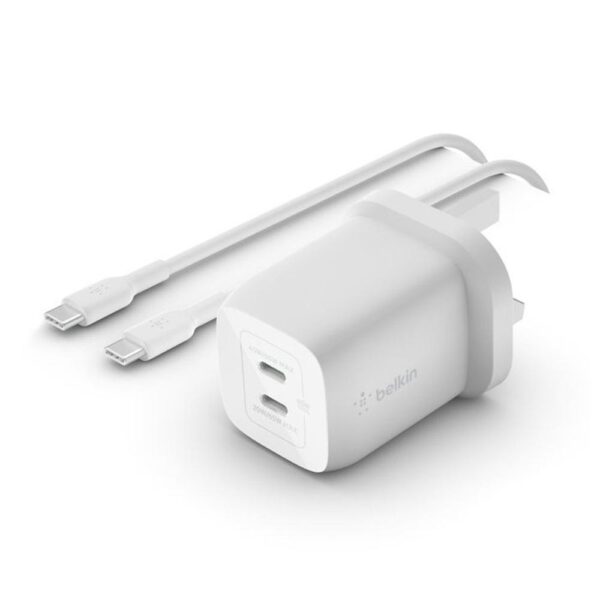 *Cargador de pared belkin wch013vf2mwh - b6 65w 2x usb tipo c blanco + cable usb tipo c