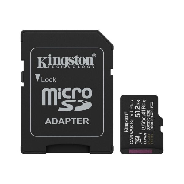 *Tarjeta memoria micro secure digital sdxc 512gb kingston canvas select plus clase 10 uhs - 1 + adaptador sd