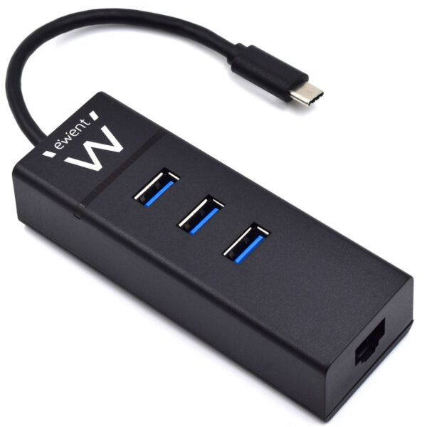 *Hub usb ewent 3 puertos - usb 3.1 gen1 - puerto rj45 - negro