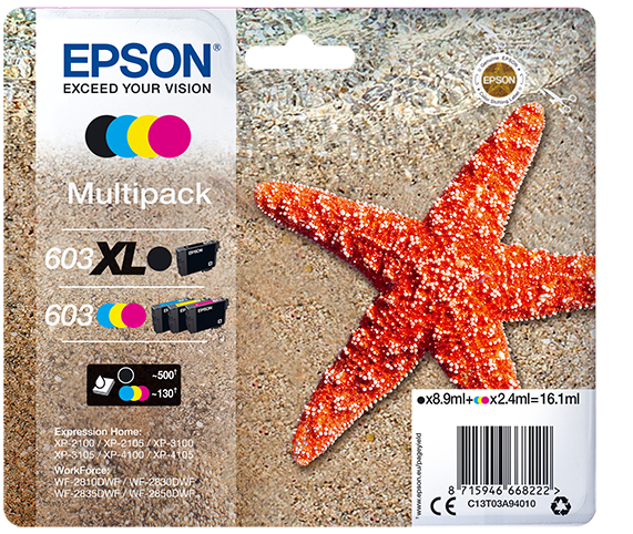 *Multipack cartucho tinta epson 603xl c13t03a94010 negro -  cian -  amarillo -  magenta -  estrella de mar