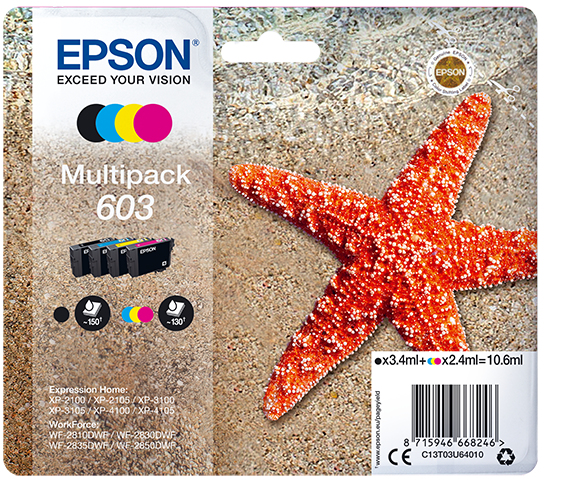 *Multipack cartucho tinta epson 603 c13t03u64010 negro -  cian -  amarillo -  magenta -  estrella de mar
