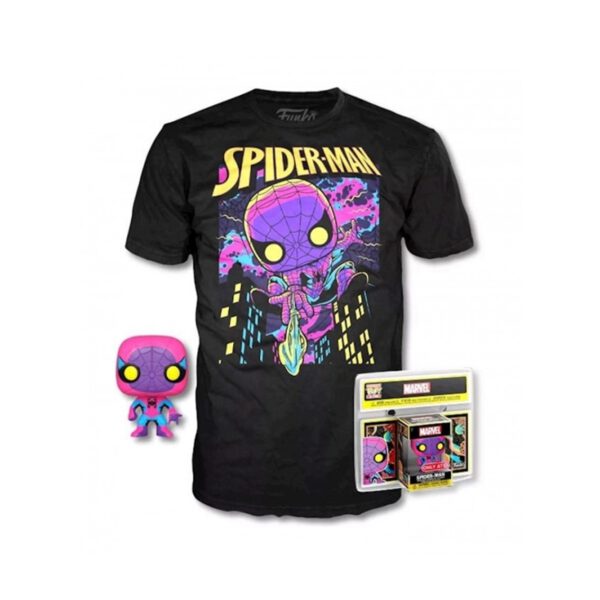 *Pop & tee marvel spiderman black light funko + camiseta talla xl