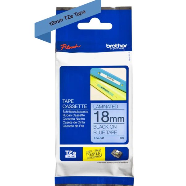 *Cinta laminada brother tze541 18mm x 8m azul - negro