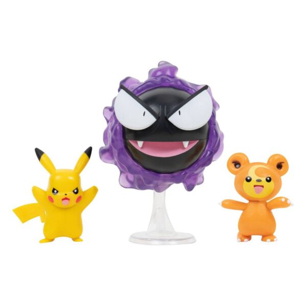 *Pack de 3 figuras jazwares pokemon batalla teddiursa pikachu y gastly
