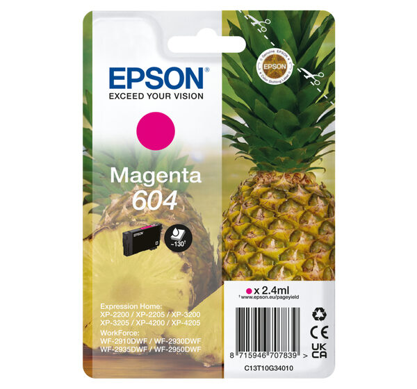 *Cartucho epson 604 magenta c13t10g34010 xp2200 wf - 2910 piña
