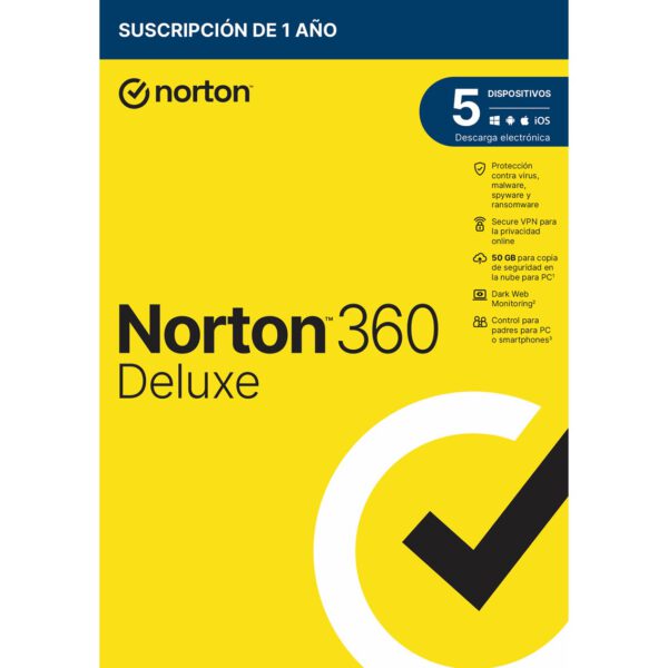 *Antivirus norton 360 deluxe 50gb español 1 usuario 5 dispositivos 1 año caja generic rsp mm gum