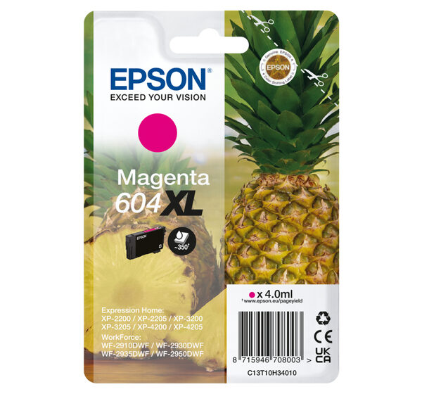 *Cartucho epson 604xl magenta c13t10h34010 xp2200 wf - 2910 piña