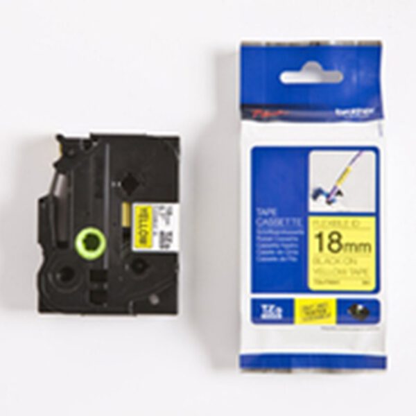 *Cinta laminada brother tzefx641 texto negro sobre fondo amarillo