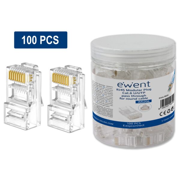 *Conector rj45 ewent easyconnect im1206 cat.6 u - utp para cable redondo 100 unidades