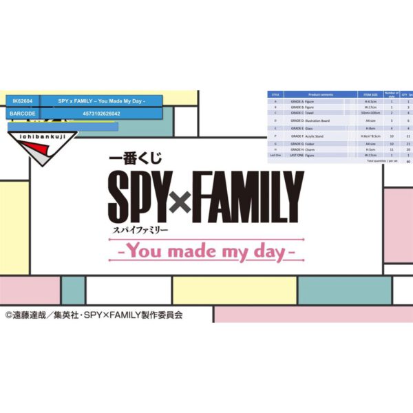 *Ichiban kuji banpresto spy x family you made my day lote 80 articulos
