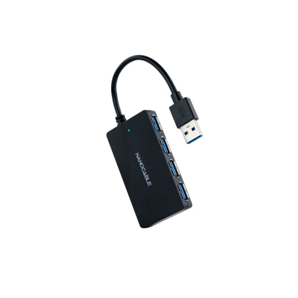 *Hub usb 3.0 nanocable con 4 puertos de usb 3.0 usb - a - m - usb 3.0 - h negro 15 cm