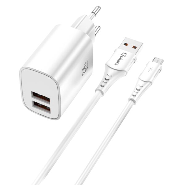 *Kit cargador qcharx apolo 24a  + cable usb a  micro usb  blanco