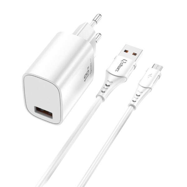 *Kit cargador qcharx artemisia 3a 18w + cable usb a micro blanco