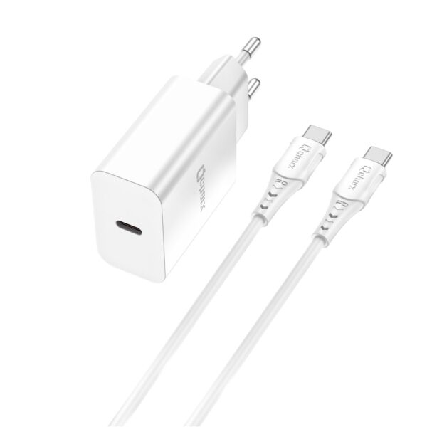 *Kit cargador qcharx chronos 3a 20w puerto pd + cable tipo c  a tipo c blanco