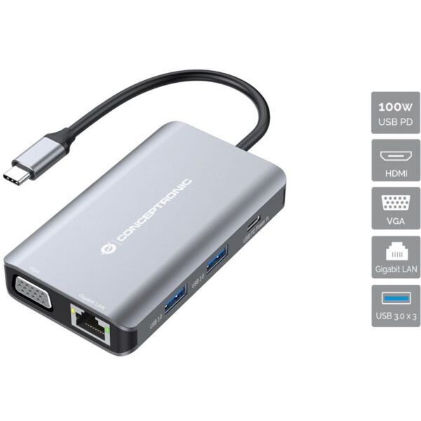 *Docking station conceptronic donn21g 7 en 1 3 x usb 3.0 - 1 x hdmi - 1 x vga - 1 x rj45 - 1 x usb tipo c