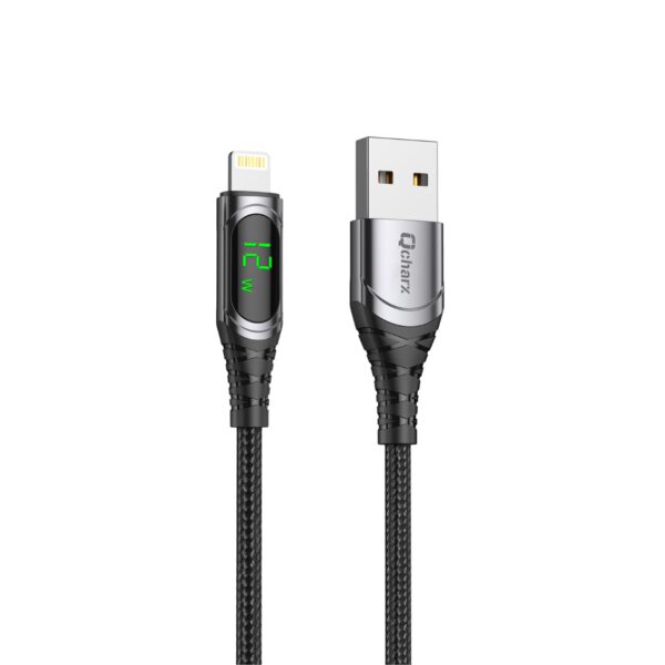 *Cable qcharx formentera usb a a lightning 3a - 1 m - aleación aluminio negro cable suave digital display