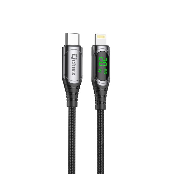 *Cable qcharx mallorca tipo c a lightning 3a 20w - 1 m - aleación aluminio negro  cable tela digital display