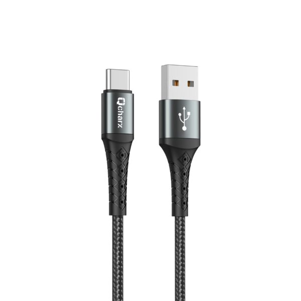 *Cable qcharx lyon usb a tipo c 3a - 1 m - aleación de aluminio negro cordon metálico