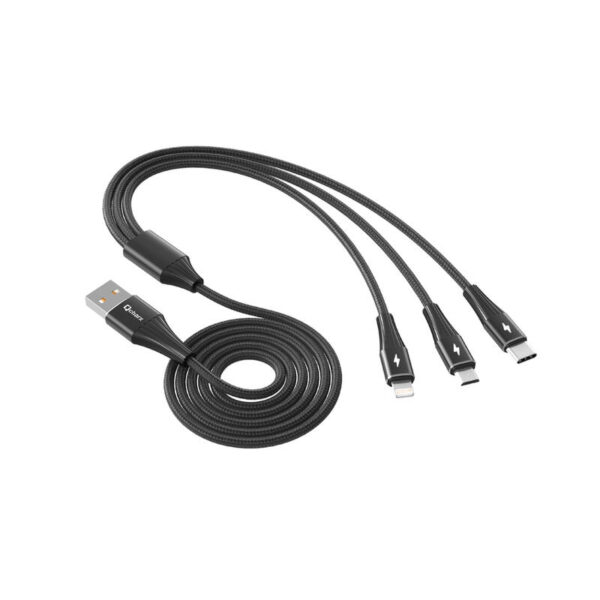 *Cable triple qcharx napoli usb a lightning + tipo c + micro  3a - 1.2 m - aleación de aluminio negro cordon suave